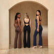 Women’s Scoop Back Ruched Flare Jumpsuit – Flared Leg