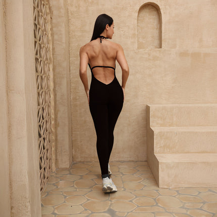Women’s Halter Ruched Back Jumpsuit – Fitted Leg