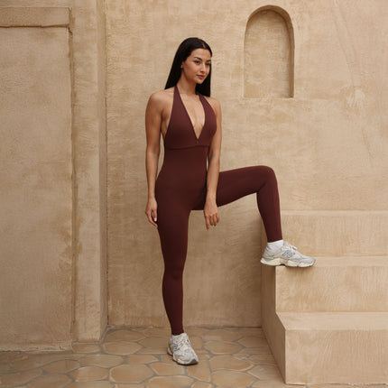 Women’s Halter Ruched Back Jumpsuit – Fitted Leg