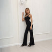 Women’s Scoop Back Ruched Flare Jumpsuit – Flared Leg