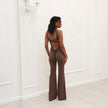 Women’s Scoop Back Ruched Flare Jumpsuit – Flared Leg