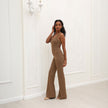 Women’s Scoop Back Ruched Flare Jumpsuit – Flared Leg