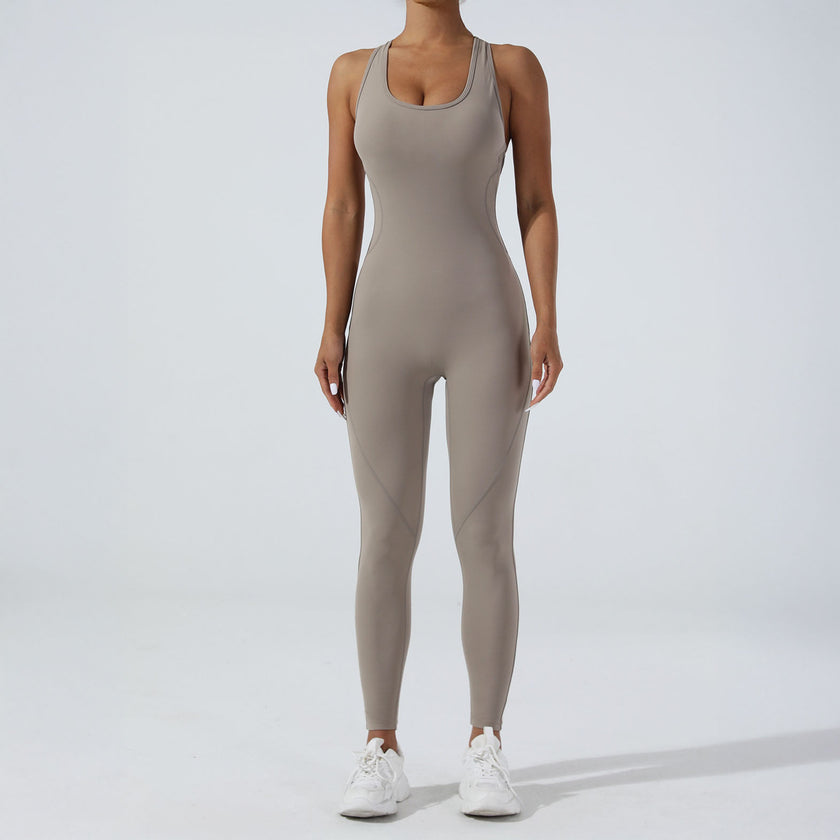 Women’s Ruched Flare Jumpsuit – Scoopback Cut